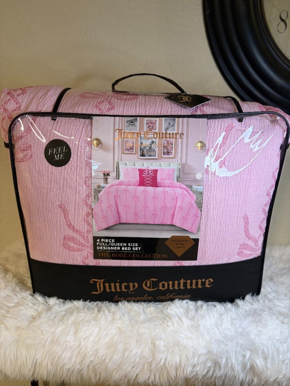 Juicy Couture Rosé Collection Full Queen Bow Bedding Set 4pc NWT Pink